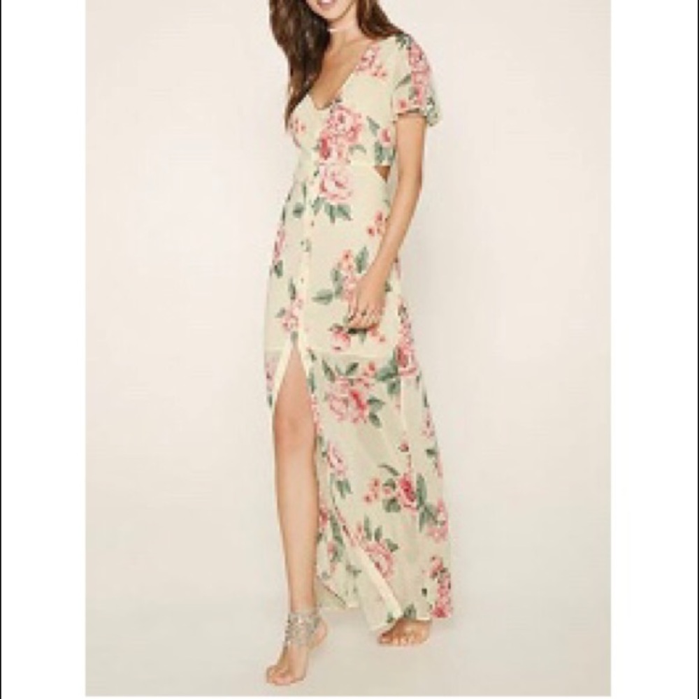 Floral button up maxi with cutout